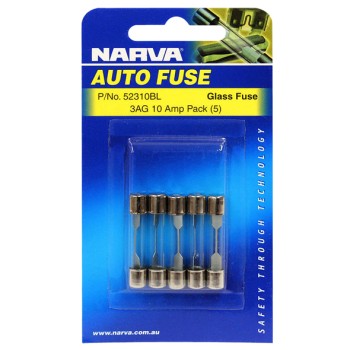 Narva 3AG Glass Fuse, 5 Pack - 10 AMP